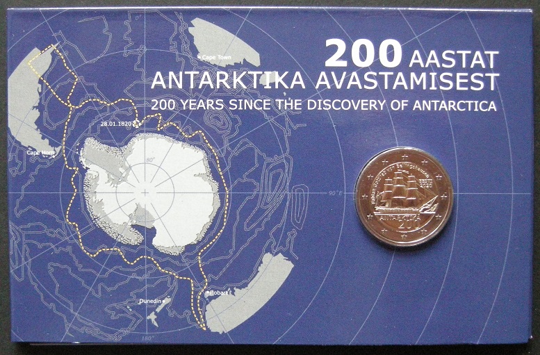 (afbeelding voor) 2 Euromunt Estland 2020 Ontdekking Antarctica coincard
